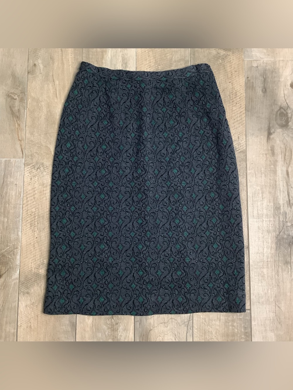 Women's Black Patterned Pencil Skirt with Teal Accents